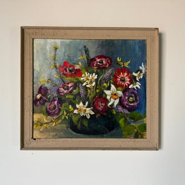 1960's Rena Stephens Floral  Still Life Oil Painting 