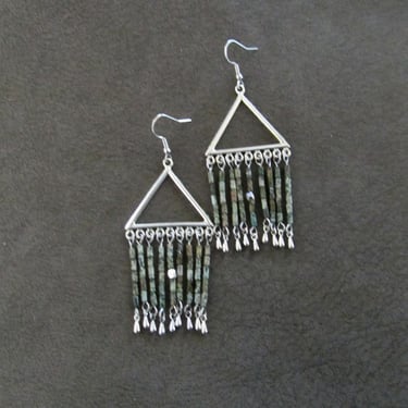 Long seed bead chandelier earrings, turquoise 