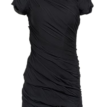 Diane von Furstenberg - Black Short Cap Sleeve Silk Ruched Mini Dress Sz 0