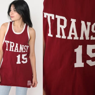 Transylvania University Shirt 90s Transy Basketball Jersey 15 Sports College Numbered Ringer Tank Top Retro Tee Red Vintage 1990s Large L 