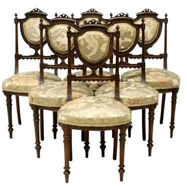 Chairs, Side,French Louis XVI Style Carved, Set of 6, Floral Upholstery, 1800's!