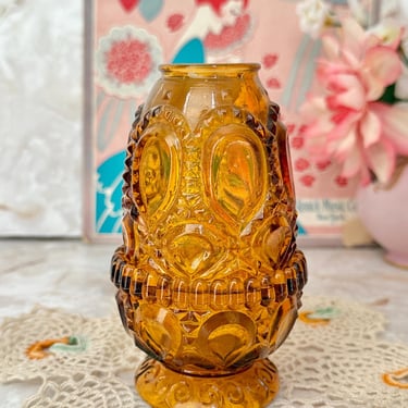 Cut Glass Fairy Lamp, Fairy Light, 2-Piece, Stars, Amber Indiana Glass, Diamond Cut Glass, Faceted, Mid Century Vintage Candle Holder 
