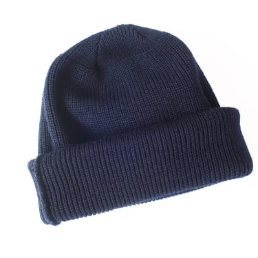 vintage watch cap / USN watch cap / 1970s USN civilian watch cap navy wool knit cuffed beanie cap 