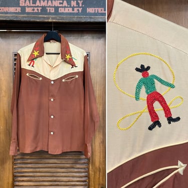 Vintage 1940’s Two-Tone Rodeo Cowboy Western Rockabilly Shirt, 40’s Ranchwear, Vintage Clothing 
