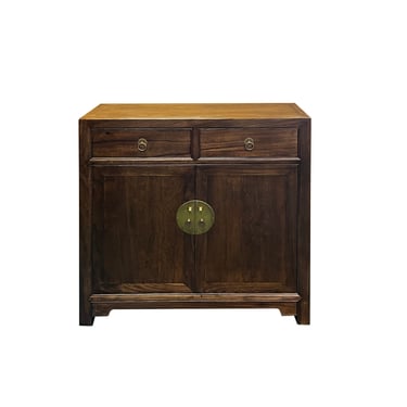 Chinese Moon Face Narrow Wood Grain Brown Drawers Side Table Cabinet cs7583E 