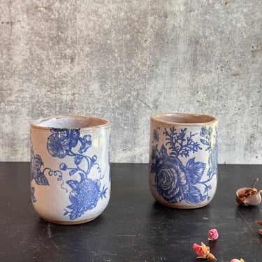 vintage wallpaper inspired ceramic wine cup, set of two ceramic cups, handmade pottery 