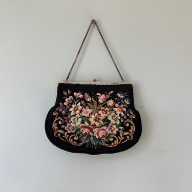 RARE 1920s - 1930s Vintage Floral Carpet Bag Clutch Purse w/Chain Strap MINT 