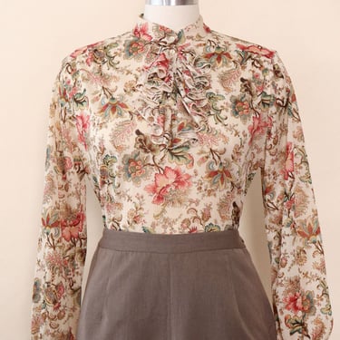 Ruffled Wallpaper Floral Blouse L