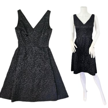 Harvey Berin 1960's Black Embossed Floral Pattern Brocade Cocktail Dress I Sz Sm I Jackie O 