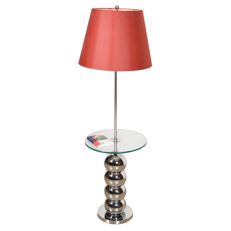 MOD Glass Side Table Combo w: 4-Stacked Chrome Ball Floor Lamp