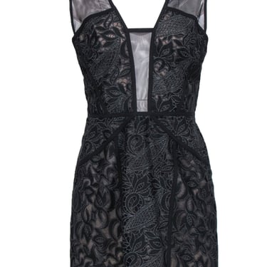 BCBG Max Azria - Black Sheer Lace Mini Dress w/ Nude Lining Sz 12