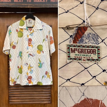 Vintage 1950’s “McGregor” Atomic Fish Cotton Print Rockabilly Shirt, 50’s Loop Collar, Vintage Clothing 