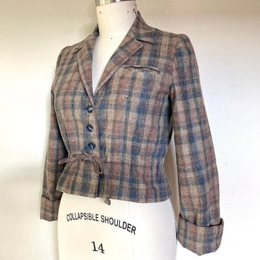 1970s Plaid wool cropped jacket 