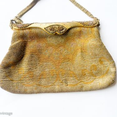 1930s Floral Beaded Handbag | 30s Gold Micro Beaded Handbag |  Walborg France 