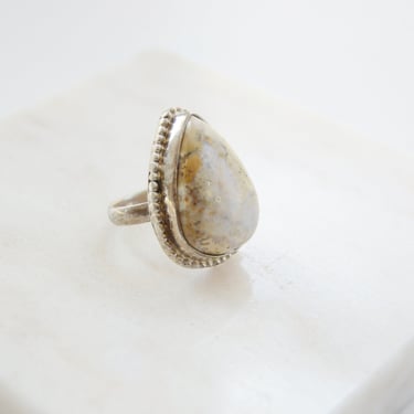 Vintage Stone Teardrop Sterling Ring - Size 8 