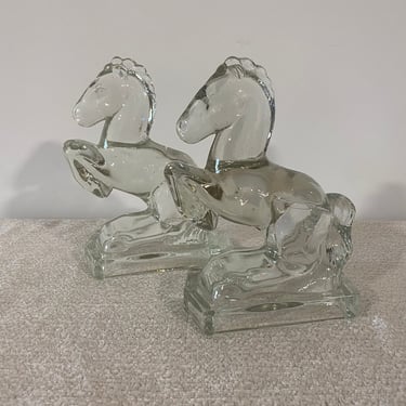 Mid-Century, C. 1940s-50s, Pair of L. E. Smith Glass Rearing Horse Bookends 