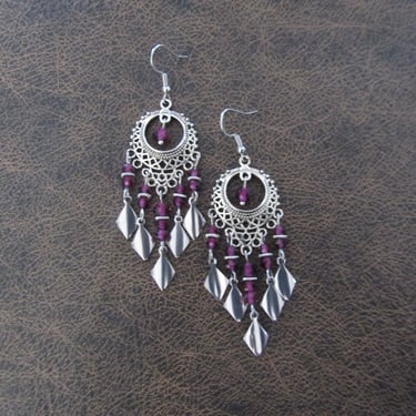 Purple and silver chandelier earrings, gypsy crystal dangle earrings 