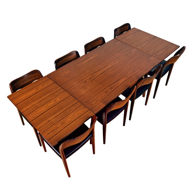 Rare Ejvind Johansson for FDB | Splayed Leg Early Danish Modern Teak Expanding Dining Table