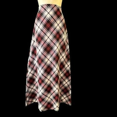 tartan plaid maxi skirt vintage red and black windowpane long skirt small medium 