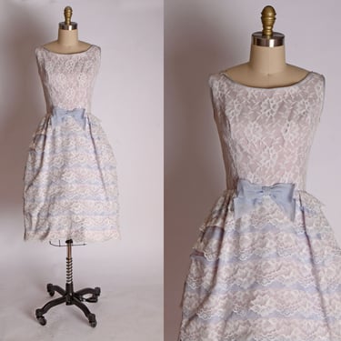 1950s Pale Purple Frilly Floral Lace Sleeveless Formal Easter Dress -S 