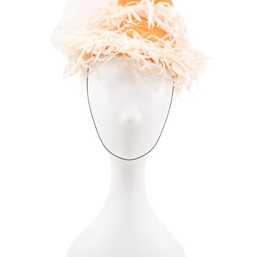 1960s Orange Creamsicle Feather Trim Mini Bell Hat