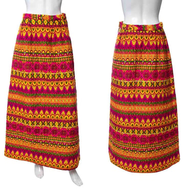 1960's Alex Colman Psychedelic Multicolor Quilted A-Line Maxi Skirt Size 30