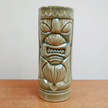 Vintage Ceramic Tiki Cup | Green Blue 