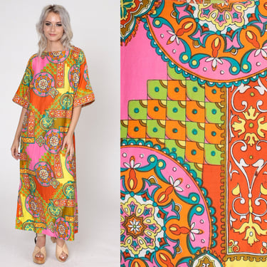 Hippie Maxi Dress Psychedelic Caftan 70s Long Sleeve | Shop Exile - Tucson,  AZ | ATTIC