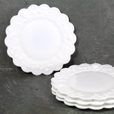 Set of 4 Westmoreland Paneled Grape Milk Glass Bread Plates | Appetizer Plates | Vintage Milk Glass | Bixley Shop 