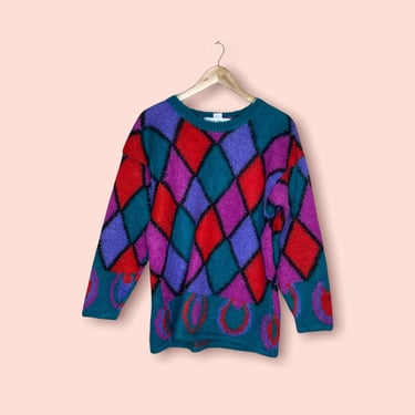 Vintage 80's Novelty The Limited Mohair Colorblock Geometric Oversized Sweater, M/L 