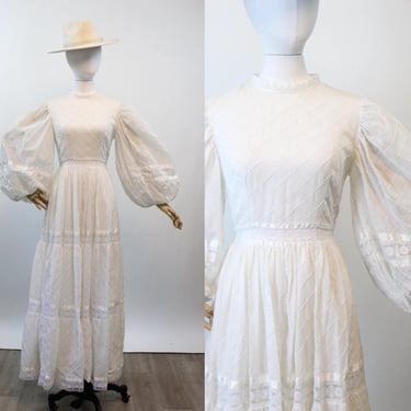 1970s mexican cotton BALLOON sleeve dress medium | new spring summer 