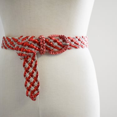 1980s/90s Clear and Metallic Red Vinyl Braided Belt 