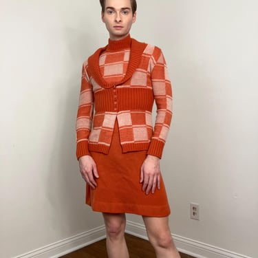 70s Sweater dress set with matching cardigan 