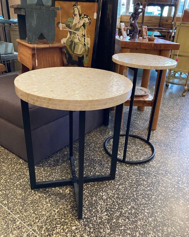 Pearlized side tables. 15” x 26” Or 20” x 24”