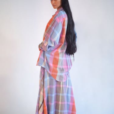 Abacaxi Plaid Flared Maxi Skirt