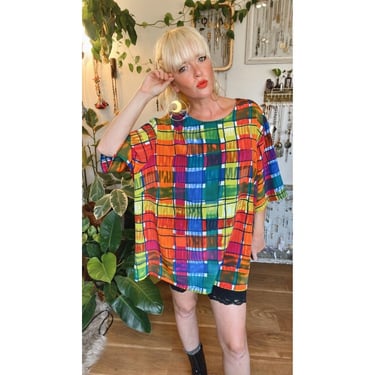 Bright Oversized Shirt Dress Colorful Festival Clothing Boxy Tee 90s Clothes 