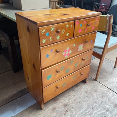 5 drawer wood dresser, W26.25 x H34 x D14.5”