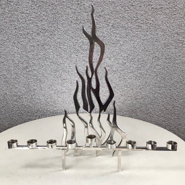 Vintage MCM menorah candelabra flame theme silver plated candleholder by Hadany Arts and Crafts of Jerusalem Israel 11