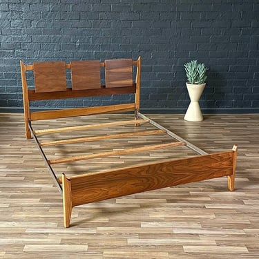 Mid-Century Modern Sculpted Walnut Full-Size Bed Frame by United Furniture, c.1960’s 