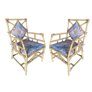 Art Deco Geometric Back Rattan Armchair, Pair By Paul Frankl 