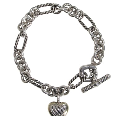 David Yurman - Silver Link Charm Bracelet w/ Gold Heart Charm