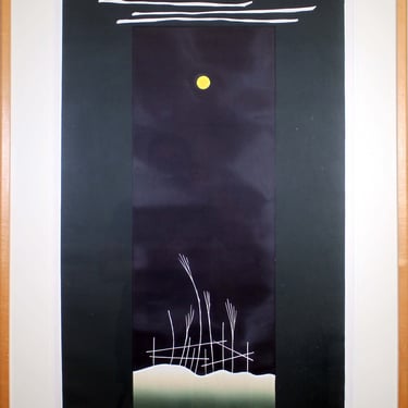 Zygmunt Czyz Surrealist Moon Over Reed Grass Signed Linocut 18/30 Framed 1986 