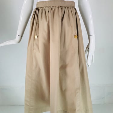 Vintage Chanel Tan Poplin Gathered Skirt with Button Pockets