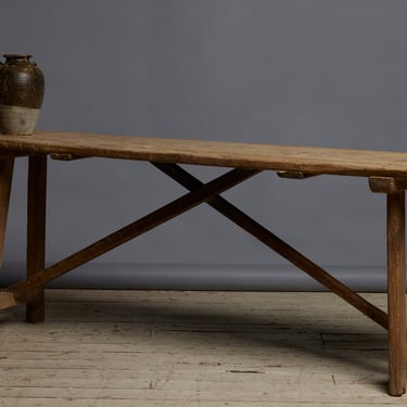 18th Century Spanish Pine Server Table with Stretcher Base
