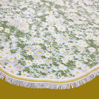 Vintage Morgan Jones Bedspread 1970s Retro Twin Size 98x76 + Mid Century Modern + Daisy Flowers Pattern + Coverlet + Fringe + MCM Bedding 