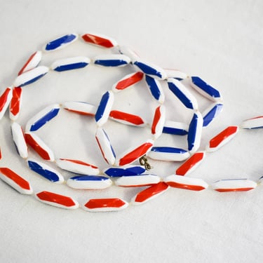 1970s Red, White, and Blue Bead Extra Long Necklace 