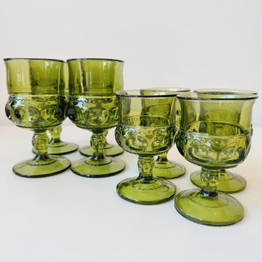 King's Crown Green Goblets by Indiana Glass