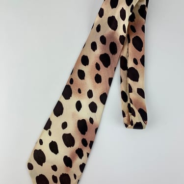 1970'S-80's Animal Printed Tie - All Silk - Large Bold Pattern 