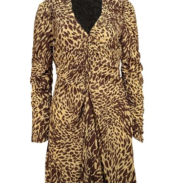 A.L.C. - Brown & Pale Yellow Animal Print Long Sleeve Dress Sz 8