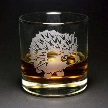 Hedgehog Cocktail Glass - Lowball DOF with permanent sandcarved art 